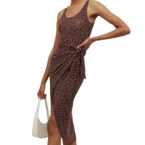NWT Reformation Kaila Mocha Polka Dot Print Wrap Dress - Sz XS - Picture 2 of 11